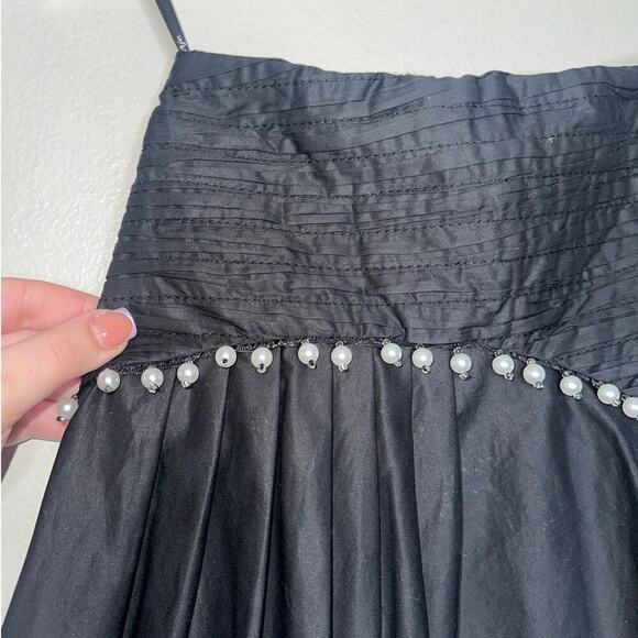 Aje Florence Pearl Trim Pleated Mini Skirt Black Size 4 A-Line Poplin Cotton - Picture 4 of 10